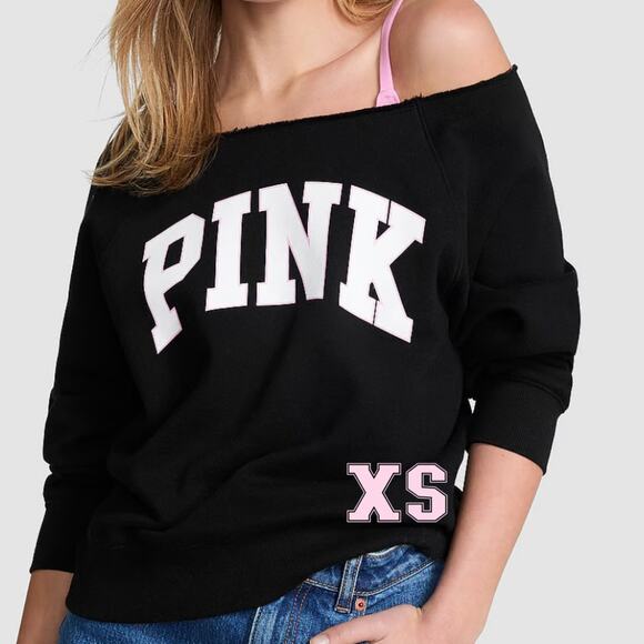 VS PINK Ivy Fleece Off-The-Shoulder Limited Edition Pure Black Night Sparkle- XS - Picture 1 of 9